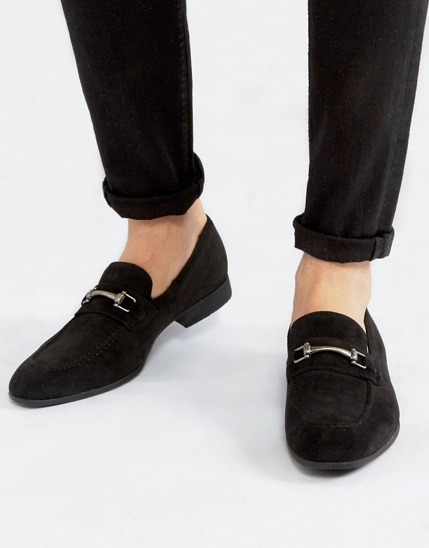 ASOS DESIGN – svarta loafers i fuskmocka med spänne-Grå