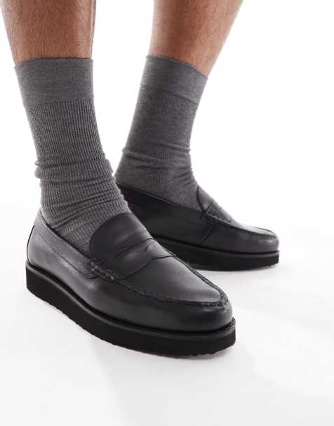 ASOS DESIGN – Svarta loafers i läder med kilklack - view 1