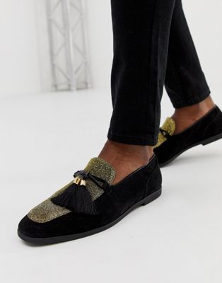 ASOS DESIGN – Svarta loafers i mockaimitation med guldfärgat glitter