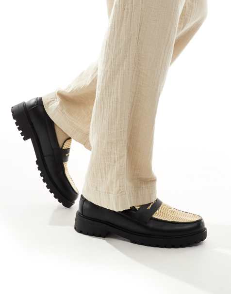 ASOS DESIGN – Svarta loafers med naturliga, vävda detaljer - view 1