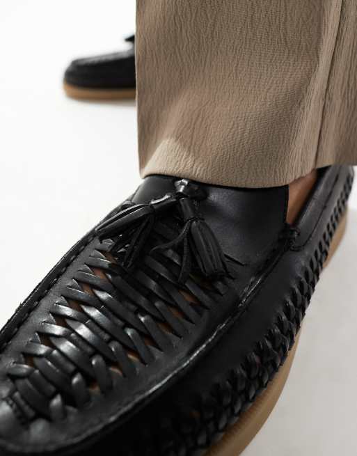 ASOS DESIGN – Svarta loafers med vävda detaljer och tofsar i mocka, 4 av 4