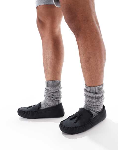 ASOS DESIGN – Svarta loaferstofflor med foder i fuskpäls - view 1