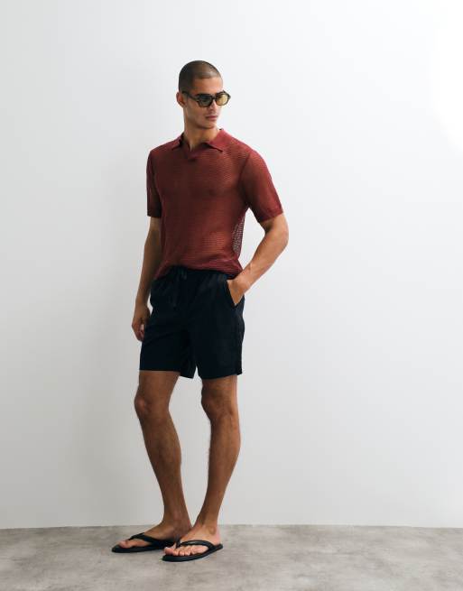 ASOS DESIGN – Svarta, medellånga, vida shorts i linnemix, 2 av 5