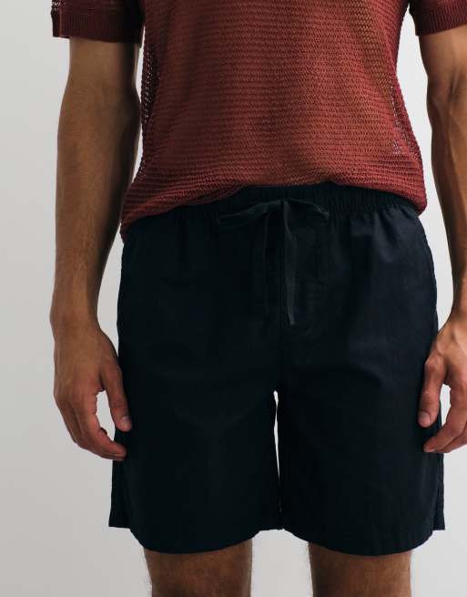 ASOS DESIGN – Svarta, medellånga, vida shorts i linnemix, 4 av 5