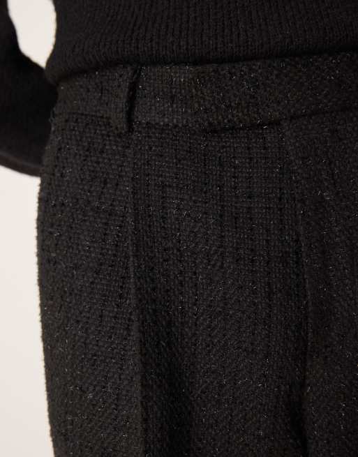 ASOS DESIGN – Svarta, metalliska finbyxor i bouclé med vida ben, 5 av 5