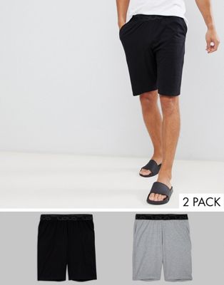 ASOS DESIGN – Svarta och grå pyjamasshorts av ekologisk bomull i 2-pack spara-Flerfärgad