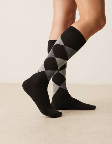 ASOS DESIGN – Svarta och gråmelerade, argylestickade knästrumpor - view 1