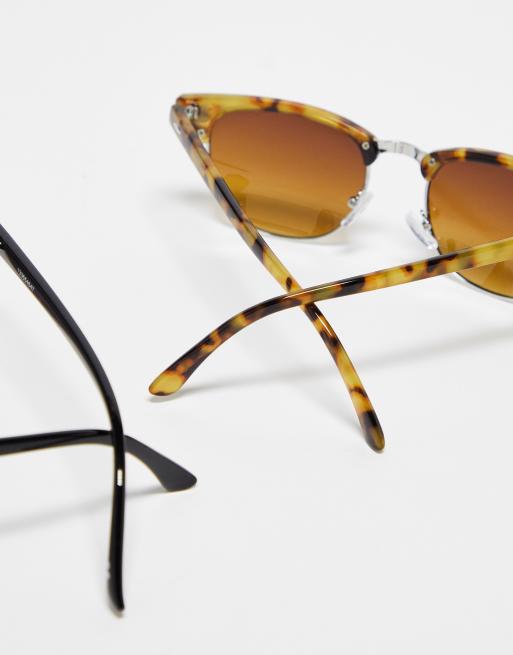 ASOS DESIGN – Svarta och spräckliga solglasögon i retrostil, 2-pack, 3 av 4