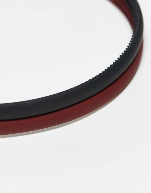 ASOS DESIGN – Svarta och vinröda hårband med kammar, 2-pack, 4 av 4