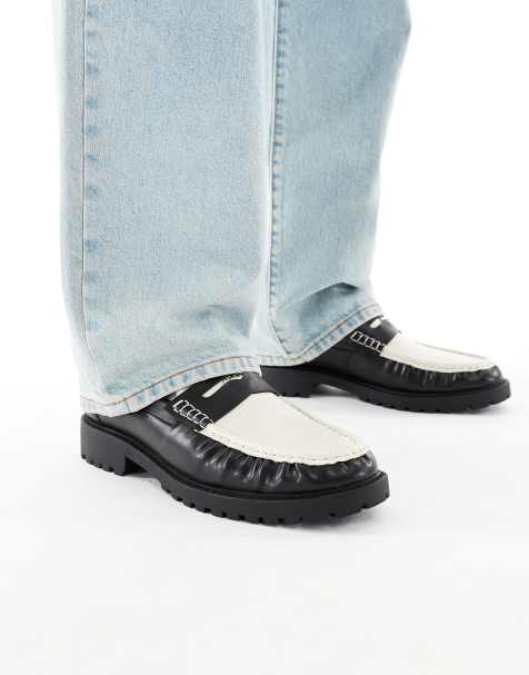ASOS DESIGN – Svarta och vita loafers med mönstrad sula - view 1