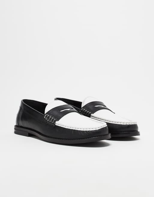 ASOS DESIGN – Svarta och vita pennyloafers i läder, 2 av 5