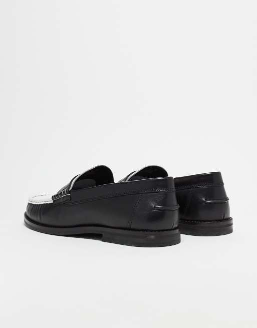 ASOS DESIGN – Svarta och vita pennyloafers i läder, 4 av 5