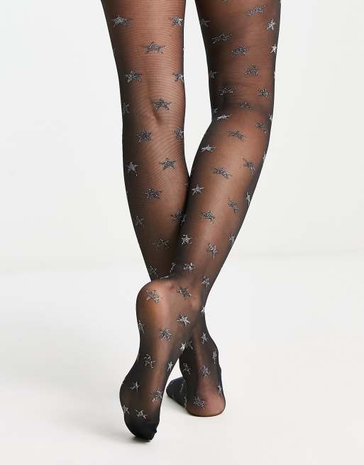 ASOS DESIGN – Svarta och vita tights med glittriga stjärnor i 30 denier, 2 av 4