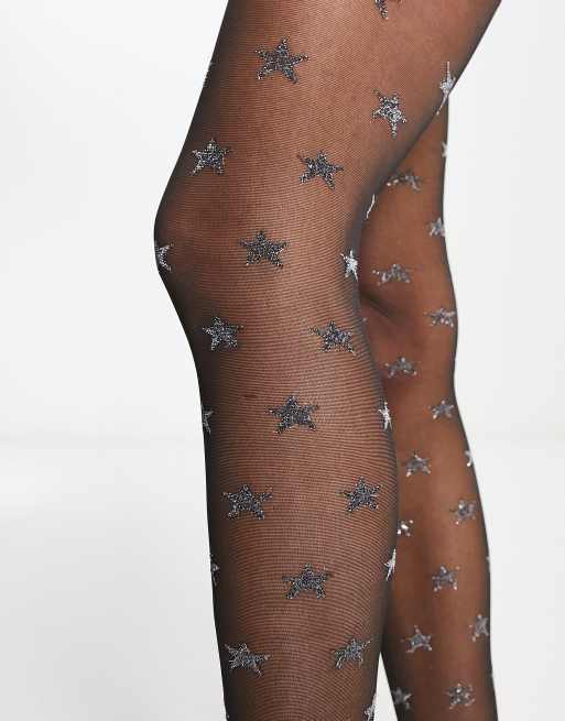 ASOS DESIGN – Svarta och vita tights med glittriga stjärnor i 30 denier, 3 av 4