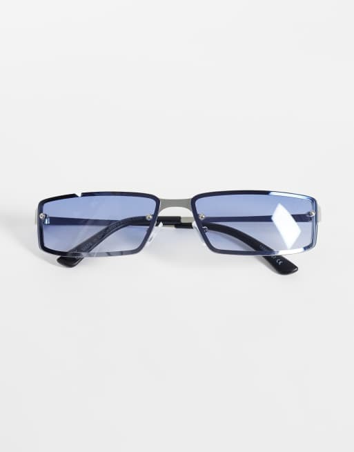 ASOS DESIGN – Svarta ovala solglasögon med blå glas, 3 av 3