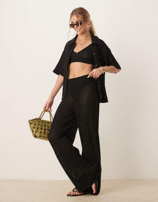 ASOS DESIGN – Svarta palazzobyxor i pointelle 