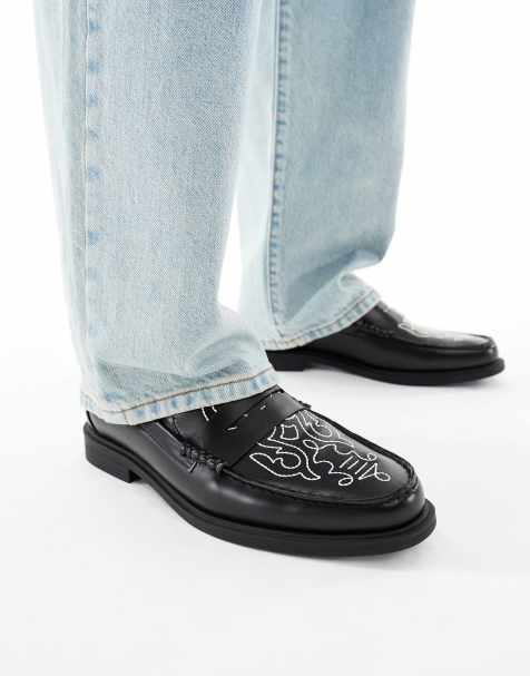 ASOS DESIGN – Svarta pennyloafers med detaljer i cowboystil - view 1