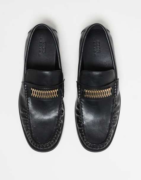 ASOS DESIGN – Svarta pennyloafers med guldfärgade metalldetaljer - view 1