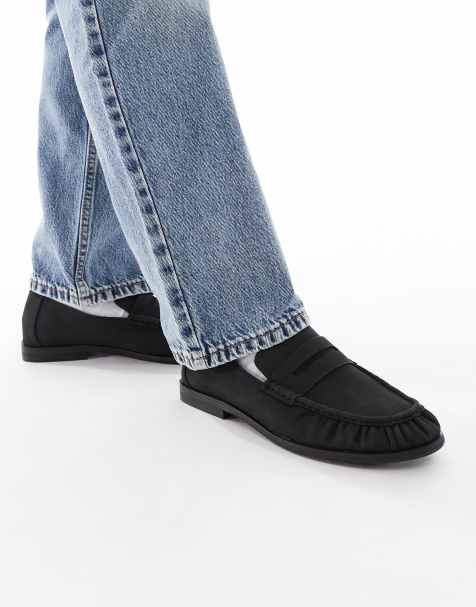 ASOS DESIGN – Svarta pennyloafers med rysch - view 1