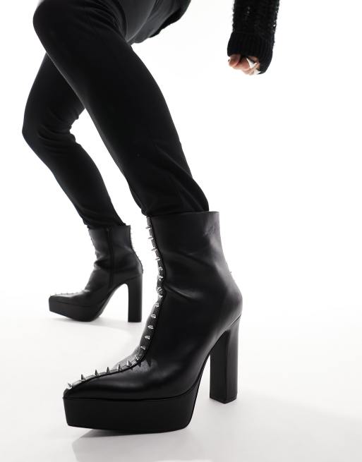 ASOS DESIGN – Svarta platåboots i läderimitation med spetsig tå och nitar, 4 av 4