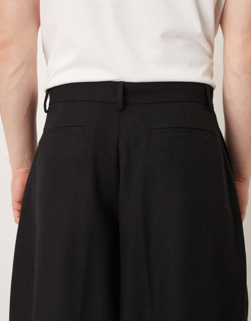 ASOS DESIGN – Svarta, plisserade finbyxor i yllemix med vida barrelben, 5 av 5