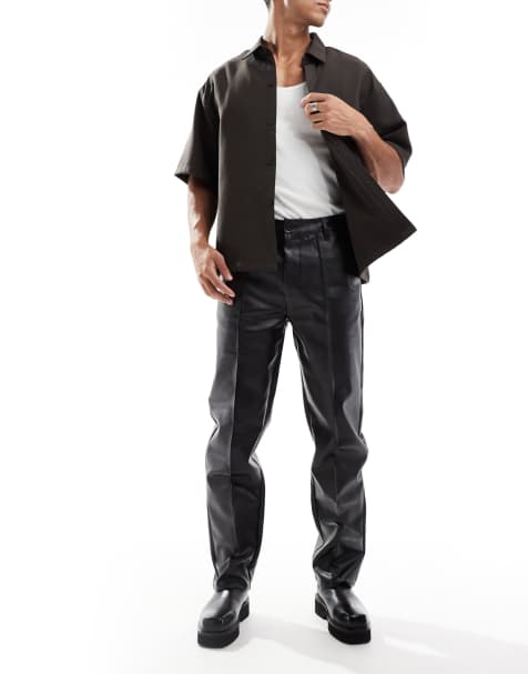 ASOS DESIGN – Svarta, raka byxor i läderimitation - view 1