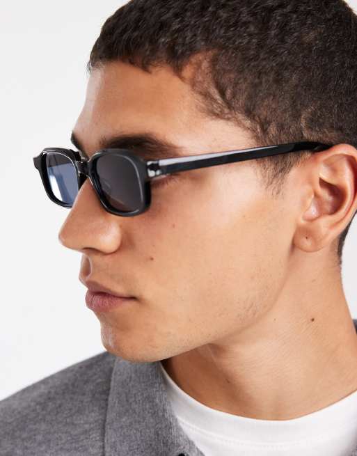 ASOS DESIGN – Svarta, rektangulära solglasögon med smala bågar och rökiga glas, 3 av 3