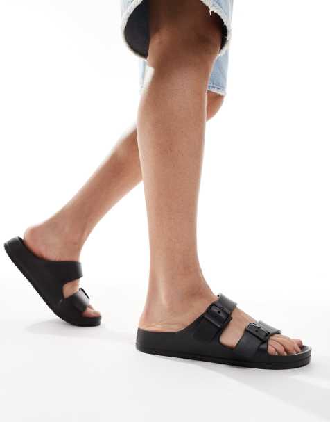 ASOS DESIGN – Svarta sandaler i gummi med två spännen - view 1
