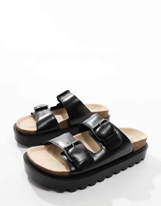 ASOS DESIGN – Svarta sandaler i PU med grov sula och spännen, 2 av 4