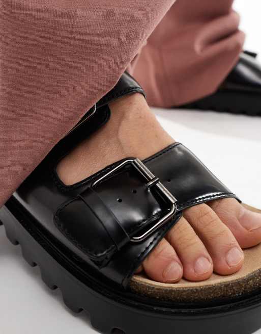 ASOS DESIGN – Svarta sandaler i PU med grov sula och spännen, 3 av 4