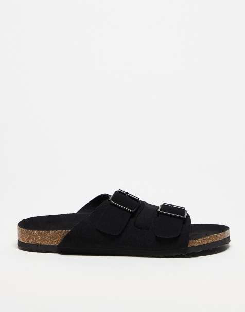 ASOS DESIGN – Svarta sandaler med två remmar och korksula - view 1