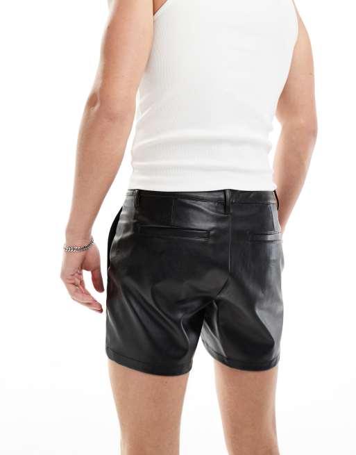 ASOS DESIGN – Svarta shorts i läderimitation med snörning och smal passform, 3 av 5
