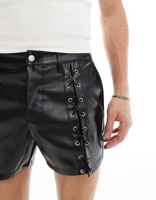 ASOS DESIGN – Svarta shorts i läderimitation med snörning och smal passform, 4 av 5