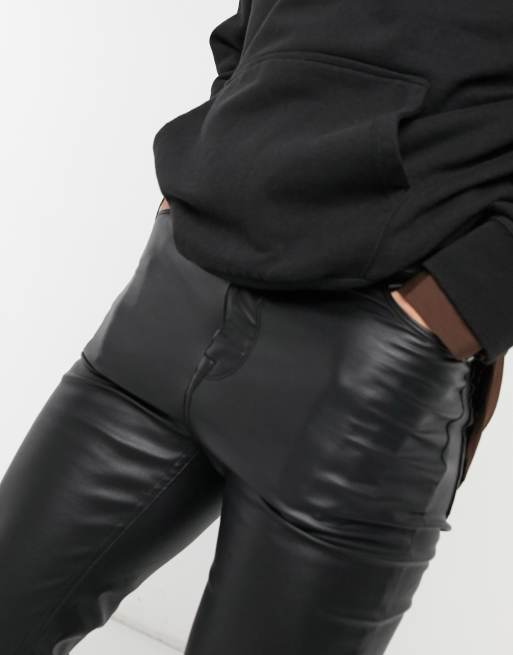 ASOS DESIGN – Svarta skinny jeans i läderimitation med hög midja, 3 av 4