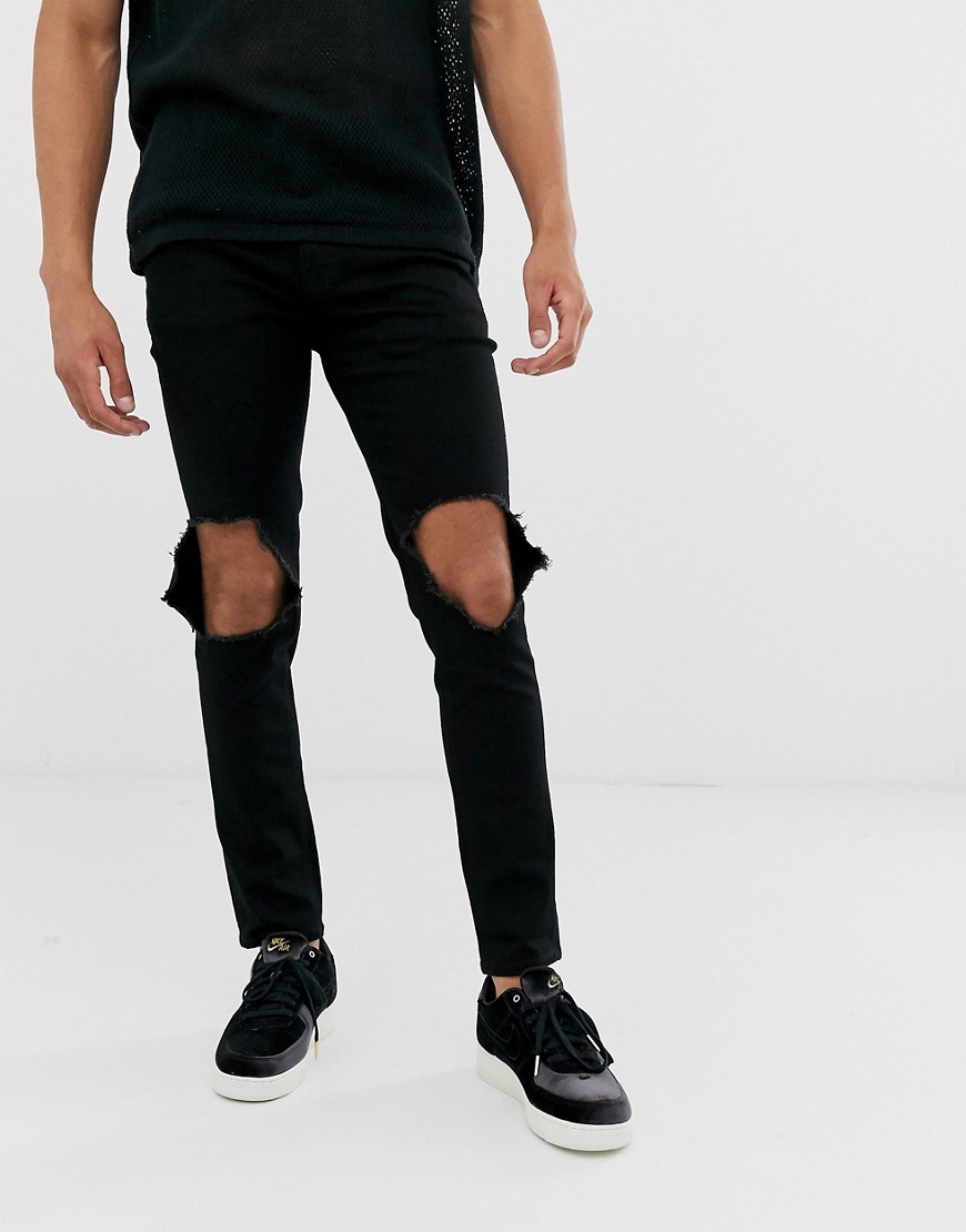 ASOS DESIGN – Svarta, skinny jeans med öppna knäslitningar