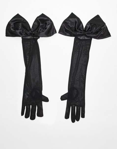 ASOS DESIGN – Svarta, skira, långa handskar med oversized satinrosett - view 1