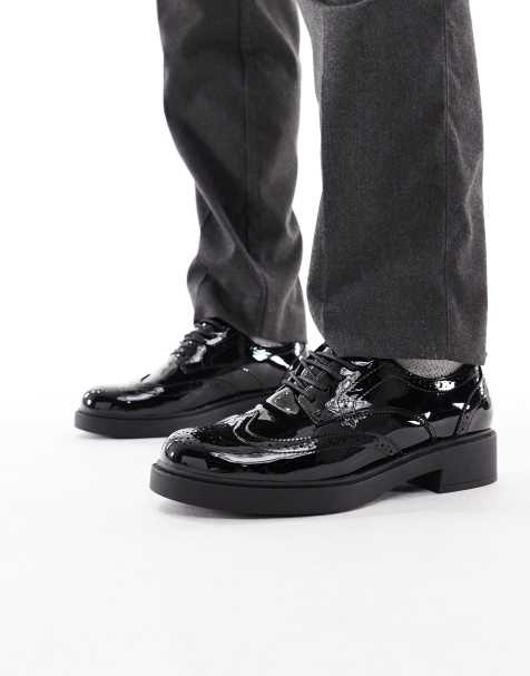 ASOS DESIGN – Svarta skor med broguedetaljer i cowboystil och snörning - view 1