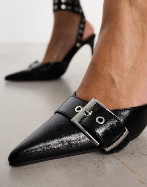 ASOS DESIGN – Svarta skor med hög klack och stort spänne, 3 av 4