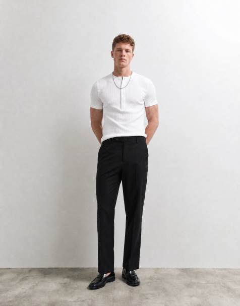 ASOS DESIGN – Svarta, slubvävda kostymbyxor med morotspassform - view 1