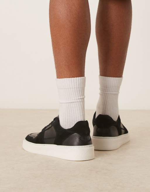 ASOS DESIGN – Svarta sneakers i mockaimitation med snörning och vit sula, 4 av 5