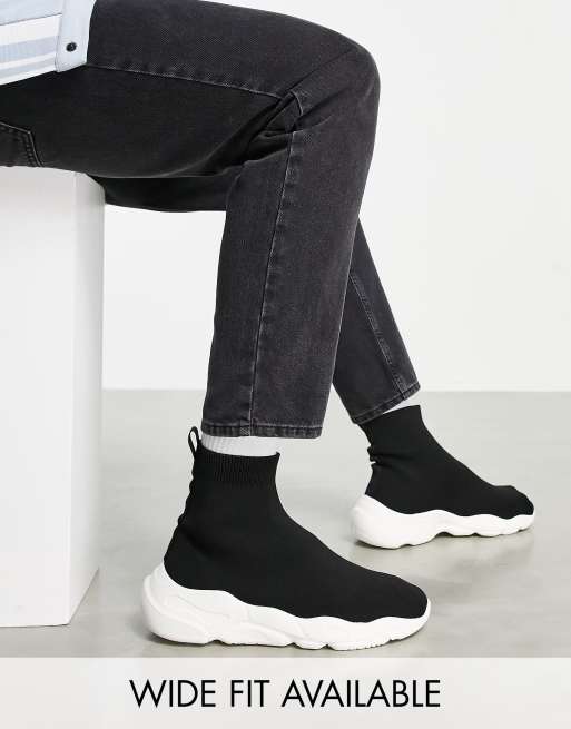 ASOS DESIGN - Svarta socksneakers i stickad design