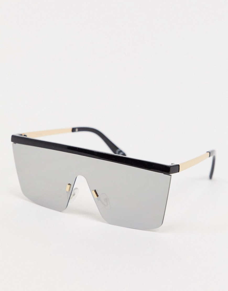 ASOS DESIGN – Svarta solglasögon med rak överkant och spegelglas