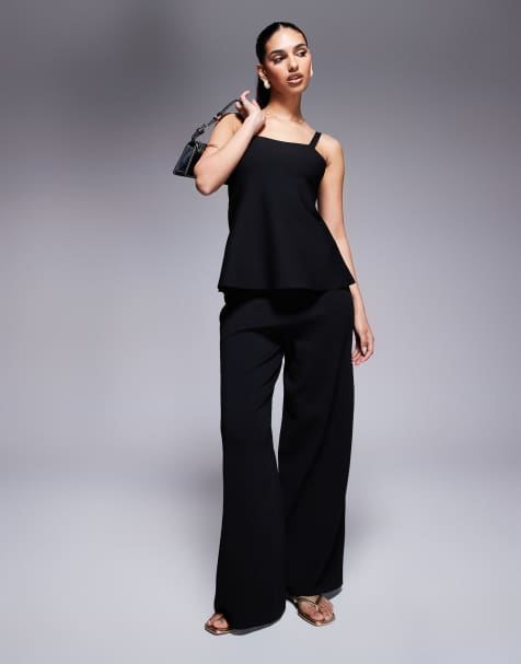 ASOS DESIGN – Svarta, stickade byxor med vida ben, del av set - view 1