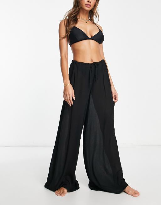 ASOS DESIGN – Svarta strandbyxor i palazzo-modell med dragsko, 4 av 4