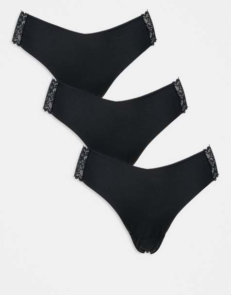 ASOS DESIGN – Svarta stringtrosor i spets utan synlig troskant, 3-pack - view 1