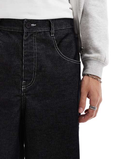 ASOS DESIGN – Svarta, superbaggy byxor i manchester med kontrastsömmar , 5 av 5