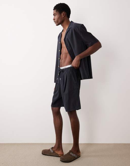 ASOS DESIGN – Svarta, texturerade, medellånga shorts, del av set, 3 av 5