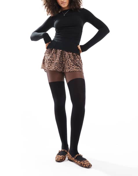 ASOS DESIGN – Svarta tights i fejkad knästrumpedesign med stöd över mage och rumpa - view 1