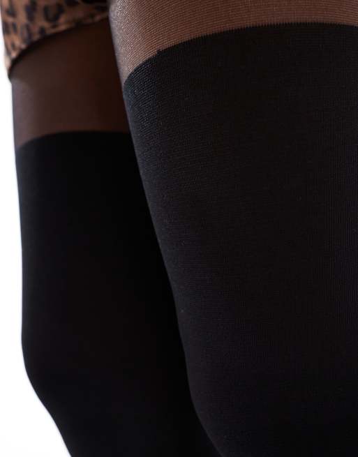 ASOS DESIGN – Svarta tights i fejkad knästrumpedesign med stöd över mage och rumpa , 2 av 3