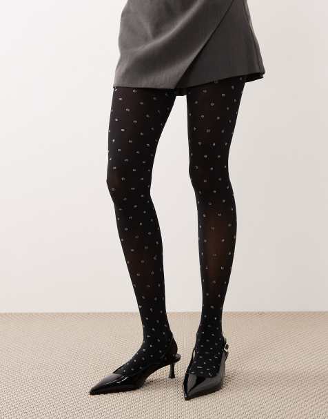 ASOS DESIGN – Svarta tights med glittriga, metalliska prickar - view 1